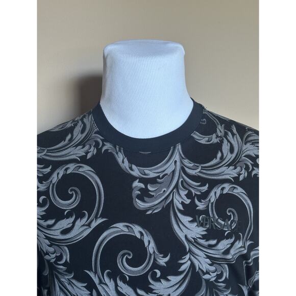 Versace Leafy Baroque Cotton Jersey T-Shirt Black/Gray 3XL 1019460 NWT $625 - Picture 4 of 14